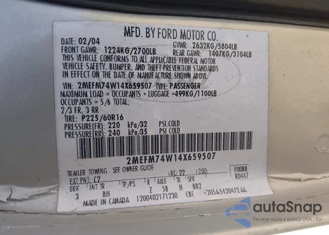 2004 Mercury Grand Marquis Gs from USA, damaged, VIN 2MEFM74W14X659507